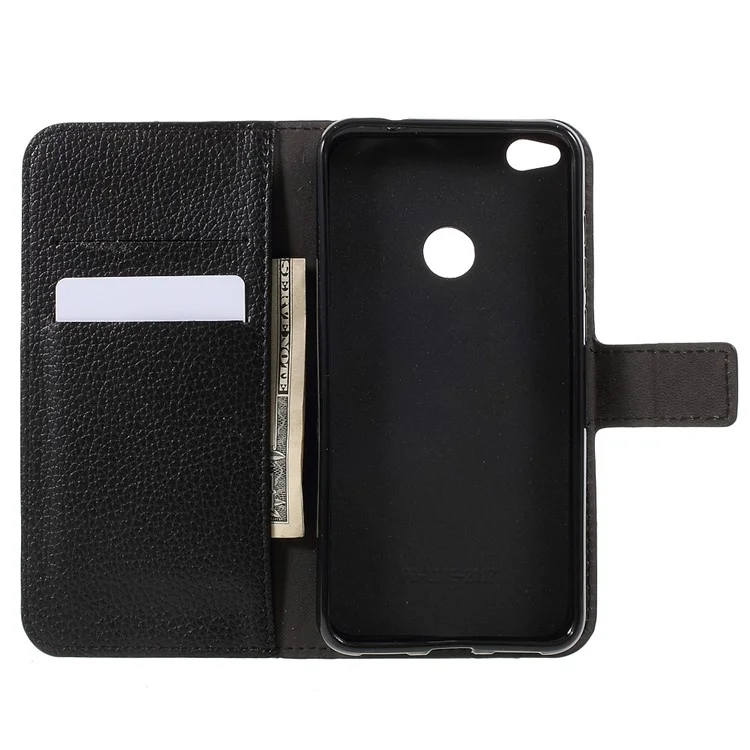 Litchi Grain Leather Wallet Mobile Case for Huawei P8 Lite (2017)/Honor 8 Lite - Black