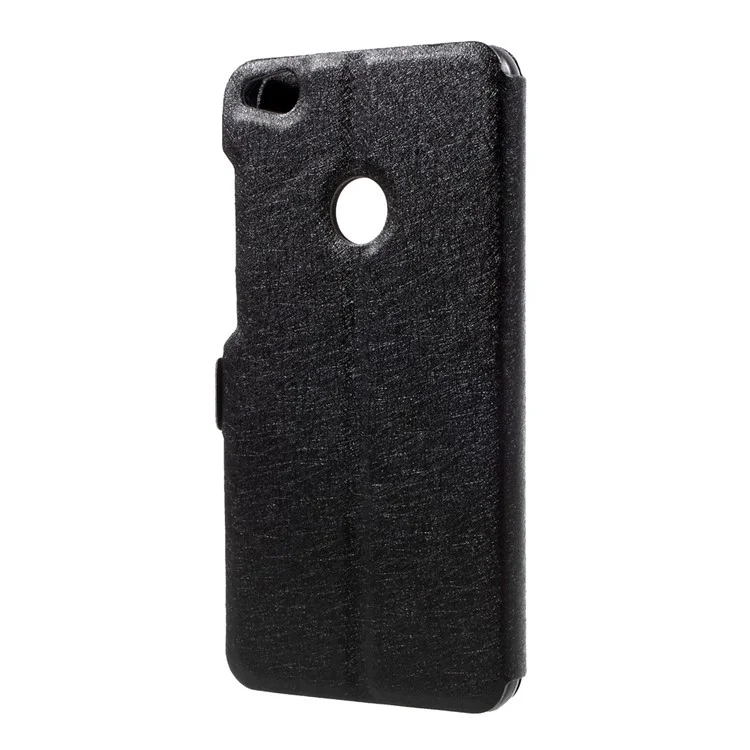 Silk Texture Dual Window Leather Phone Case for Huawei P8 Lite (2017) / Honor 8 Lite - Black