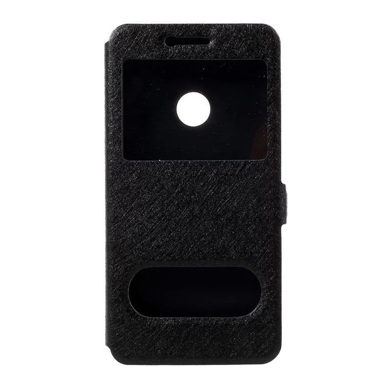 Silk Texture Dual Window Leather Phone Case for Huawei P8 Lite (2017) / Honor 8 Lite - Black
