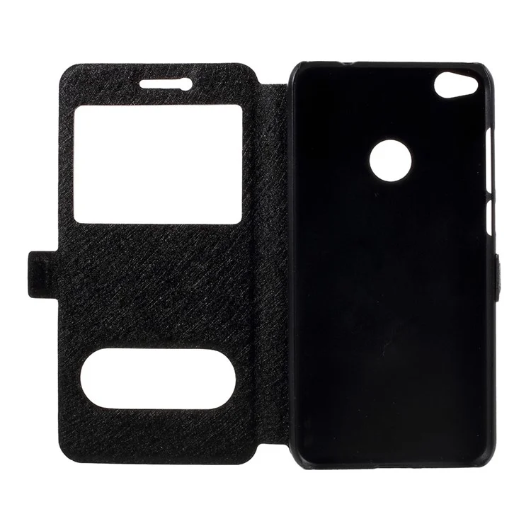 Silk Texture Dual Window Leather Phone Case for Huawei P8 Lite (2017) / Honor 8 Lite - Black