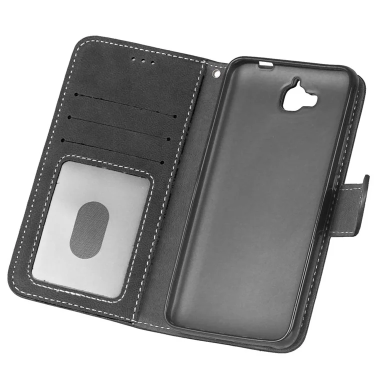 Retro Matte Stand Wallet Leather Case for Huawei Y6 Pro / Enjoy 5 - Black