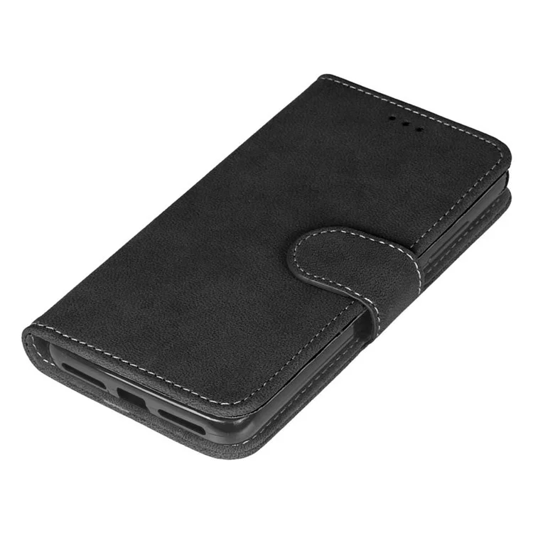 Retro Matte Stand Wallet Leather Case for Huawei Y6 Pro / Enjoy 5 - Black