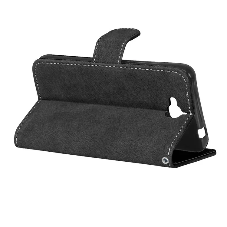 Retro Matte Stand Wallet Leather Case for Huawei Y6 Pro / Enjoy 5 - Black