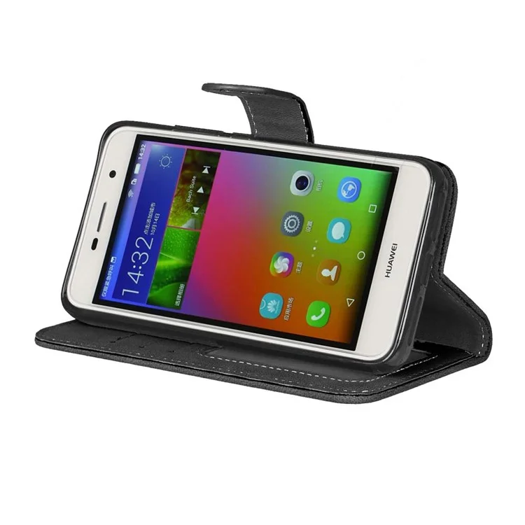 Retro Matte Stand Wallet Leather Case for Huawei Y6 Pro / Enjoy 5 - Black