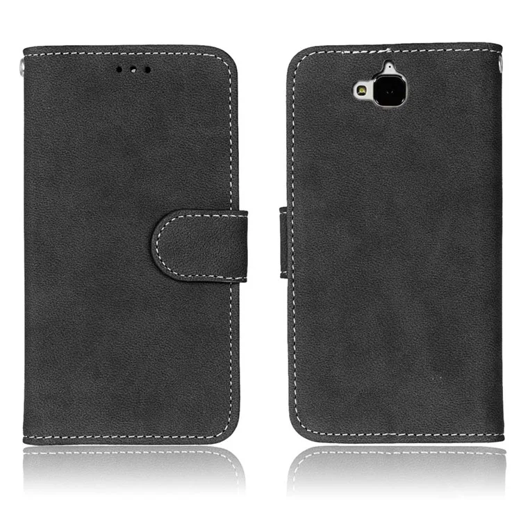 Retro Matte Stand Wallet Leather Case for Huawei Y6 Pro / Enjoy 5 - Black