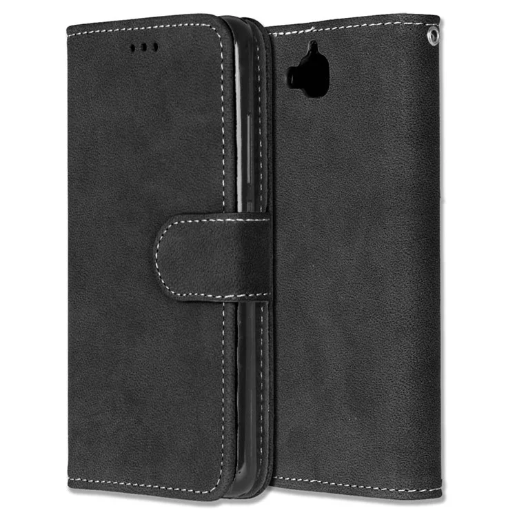 Retro Matte Stand Wallet Leather Case for Huawei Y6 Pro / Enjoy 5 - Black