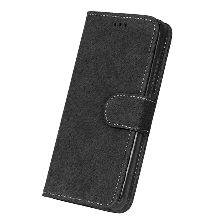 Retro Matte Stand Wallet Leather Case for Huawei Y6 Pro / Enjoy 5 - Black