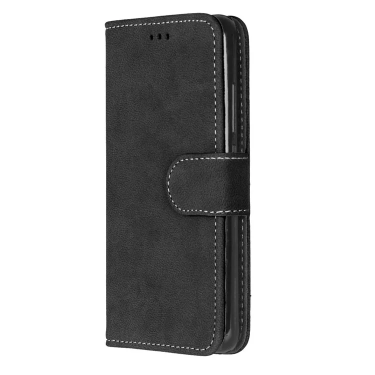 Retro Matte Stand Wallet Leather Case for Huawei Y6 Pro / Enjoy 5 - Black