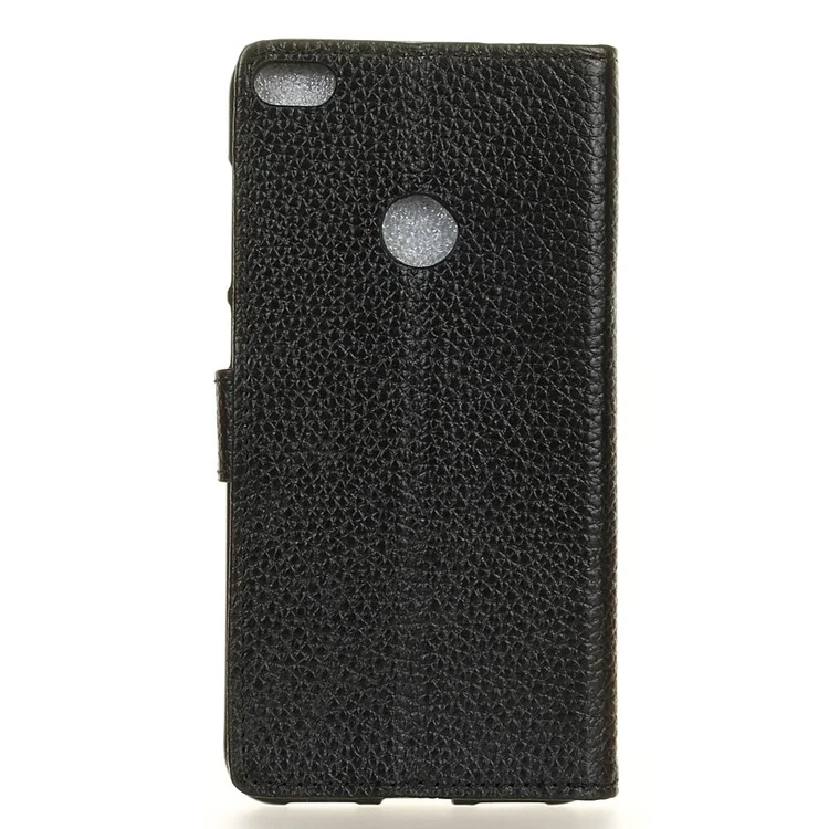 Genuine Leather Wallet Stand Cover Case with Litchi Grain for Huawei P8 Lite (2017) / Honor 8 Lite - Black