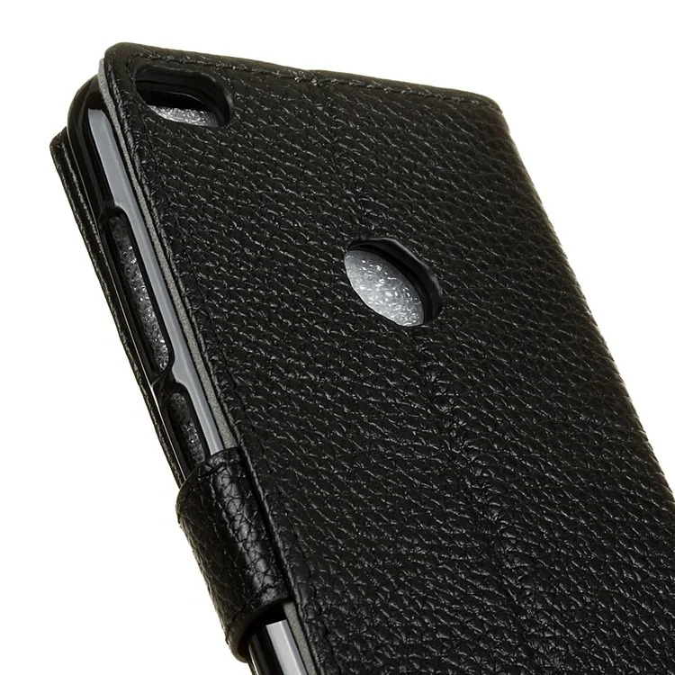 Genuine Leather Wallet Stand Cover Case with Litchi Grain for Huawei P8 Lite (2017) / Honor 8 Lite - Black