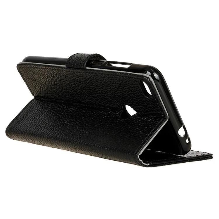 Genuine Leather Wallet Stand Cover Case with Litchi Grain for Huawei P8 Lite (2017) / Honor 8 Lite - Black