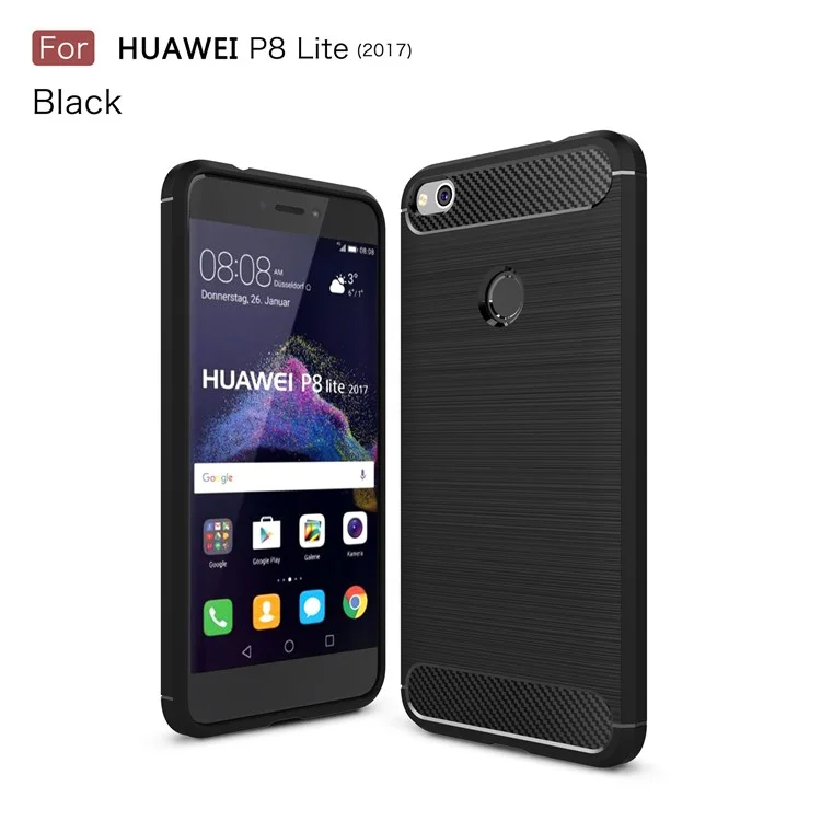 Brushed TPU Carbon Fiber Phone Case for Huawei P8 Lite (2017) / Honor 8 Lite - Black