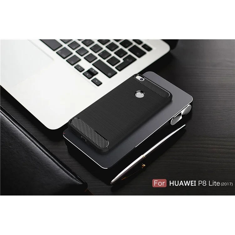Brushed TPU Carbon Fiber Phone Case for Huawei P8 Lite (2017) / Honor 8 Lite - Black