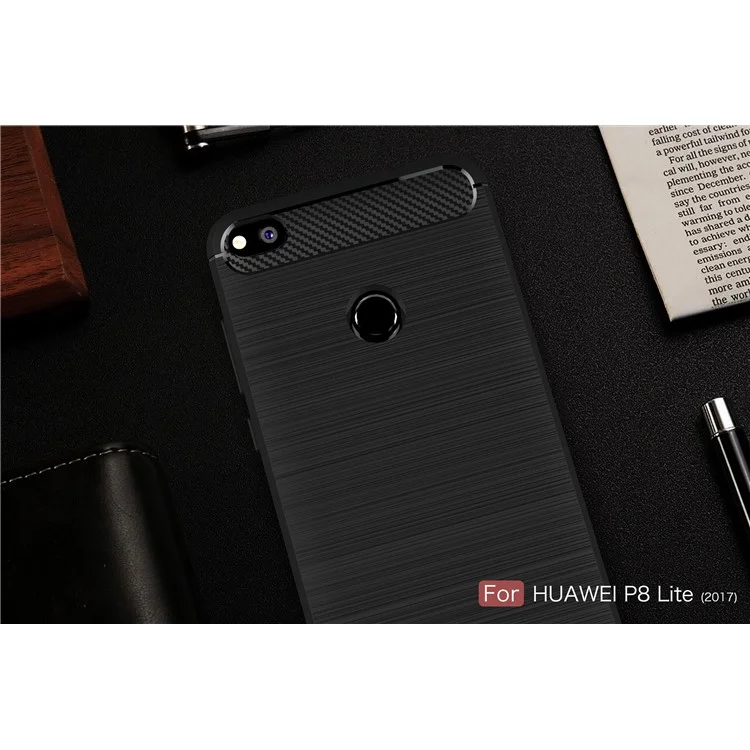 Brushed TPU Carbon Fiber Phone Case for Huawei P8 Lite (2017) / Honor 8 Lite - Black
