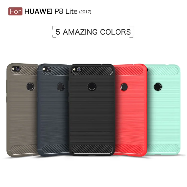 Brushed TPU Carbon Fiber Phone Case for Huawei P8 Lite (2017) / Honor 8 Lite - Black
