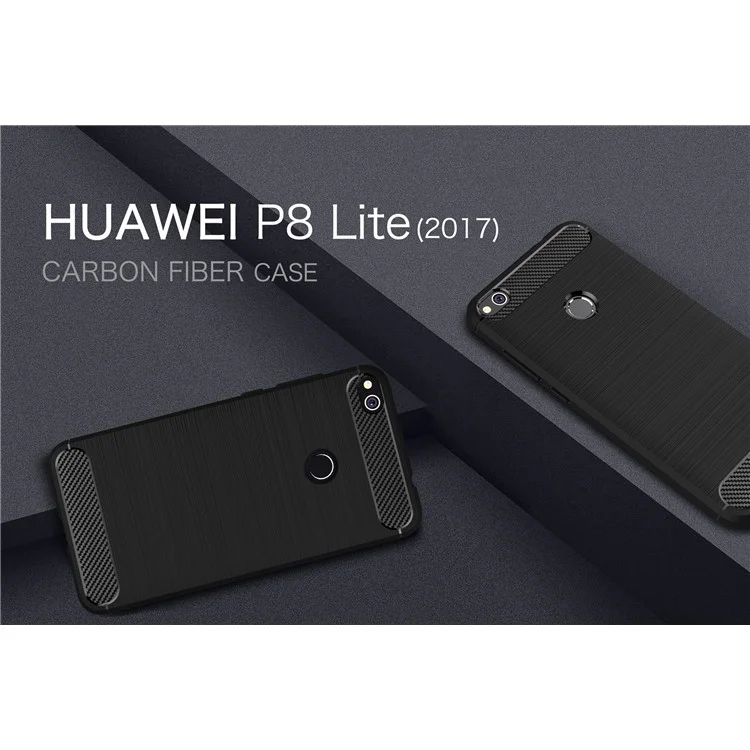 Brushed TPU Carbon Fiber Phone Case for Huawei P8 Lite (2017) / Honor 8 Lite - Black