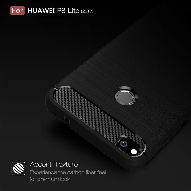 Brushed TPU Carbon Fiber Phone Case for Huawei P8 Lite (2017) / Honor 8 Lite - Black