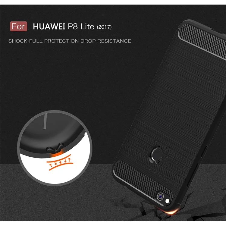 Brushed TPU Carbon Fiber Phone Case for Huawei P8 Lite (2017) / Honor 8 Lite - Black