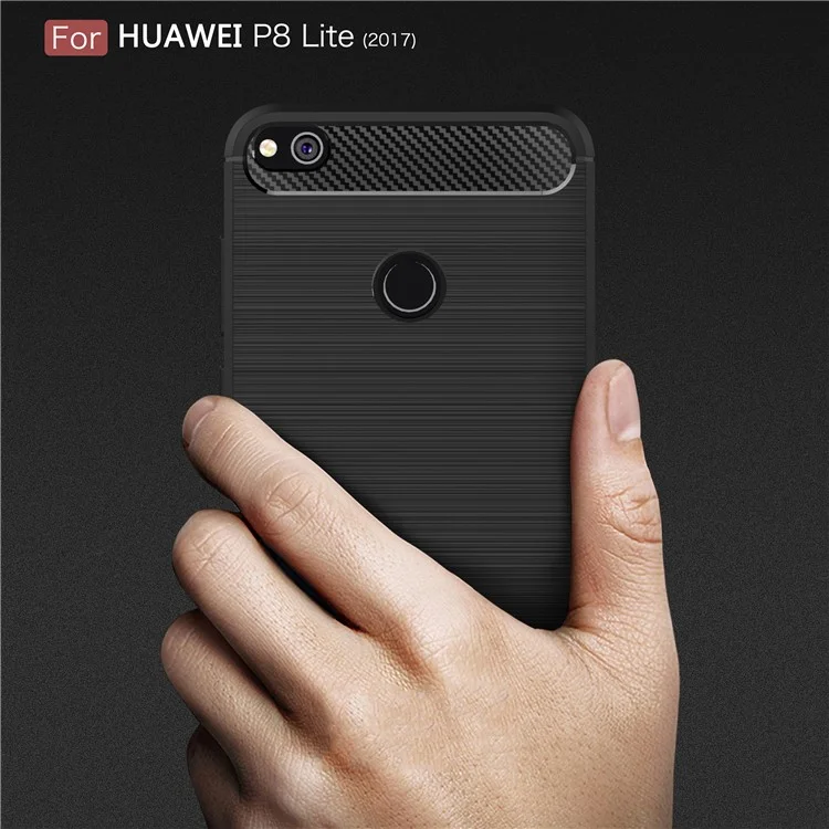 Brushed TPU Carbon Fiber Phone Case for Huawei P8 Lite (2017) / Honor 8 Lite - Black