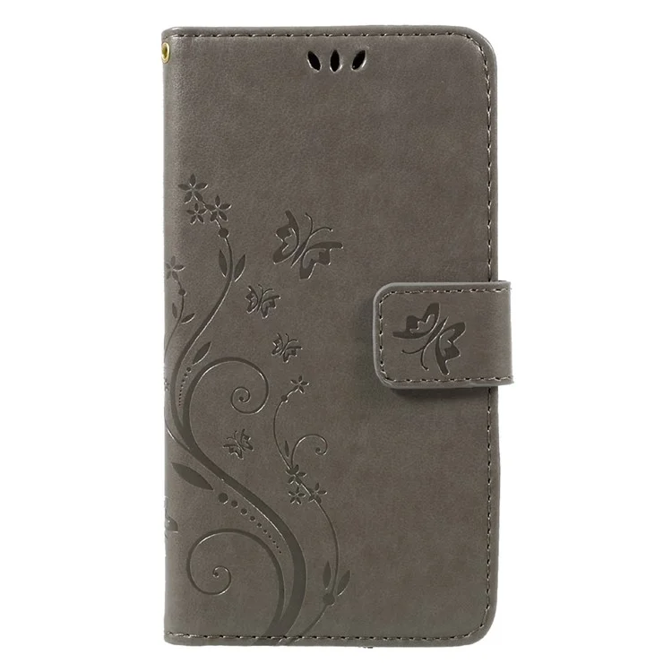 Imprinted Flora Butterflies Wallet Leather Mobile Case for Huawei P8 Lite (2017) / Honor 8 Lite - Grey