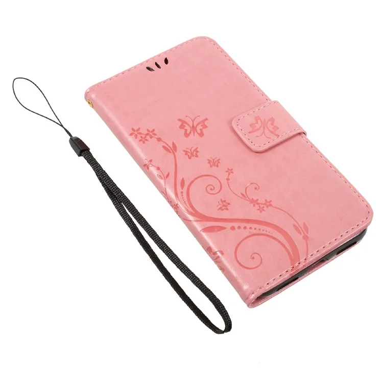 Imprinted Flora Butterflies Wallet Stand Leather Cover for Huawei P8 Lite (2017) / Honor 8 Lite - Pink