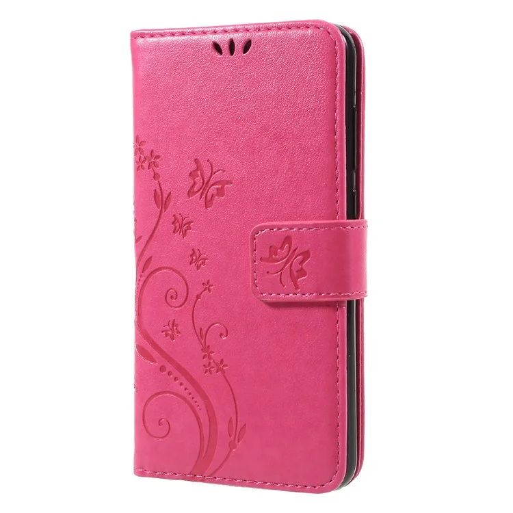 Impreso Flora Butterflies Wallet Cuero Mobile Carcasa Para Huawei P8 Lite (2017) / Honor 8 Lite - Rosa