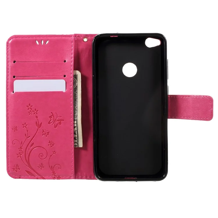 Impreso Flora Butterflies Wallet Cuero Mobile Carcasa Para Huawei P8 Lite (2017) / Honor 8 Lite - Rosa