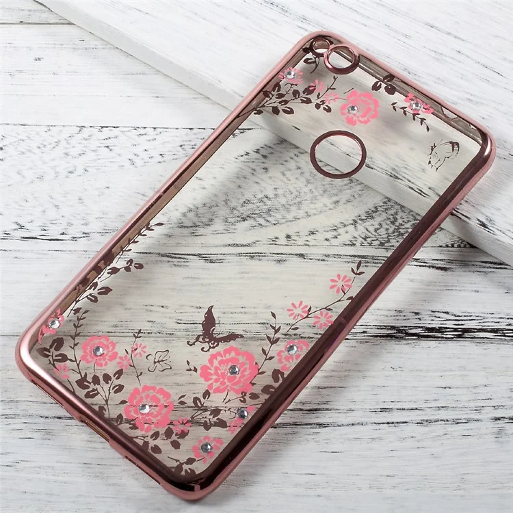 Flower Butterfly Diamond Plating TPU Case for Huawei P8 Lite (2017)/Honor 8 Lite - Rose Gold