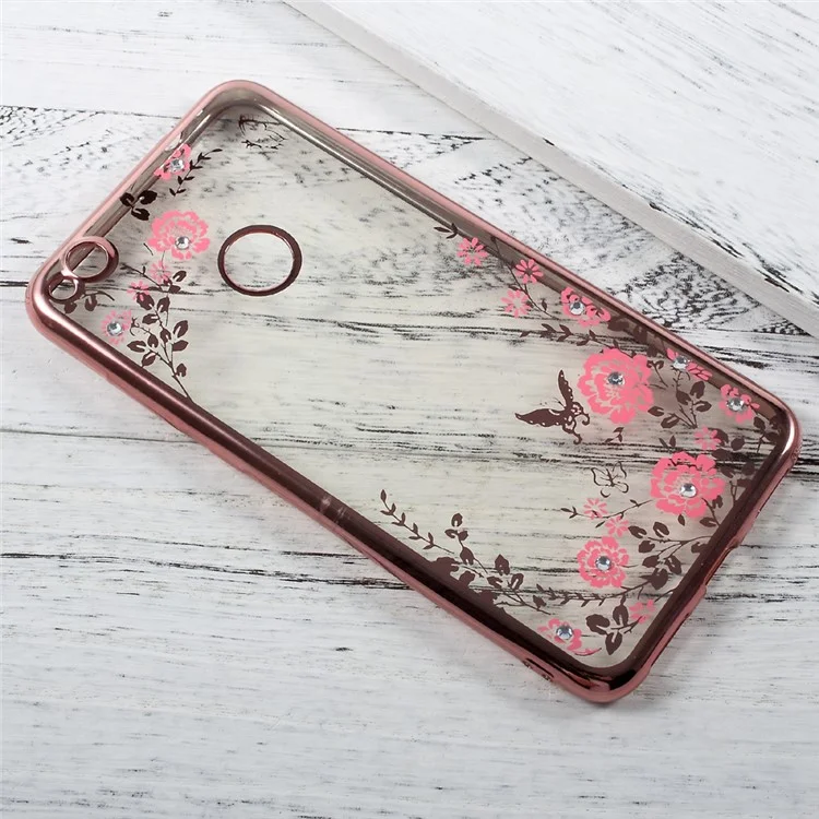 Flower Butterfly Diamond Plating TPU Case for Huawei P8 Lite (2017)/Honor 8 Lite - Rose Gold