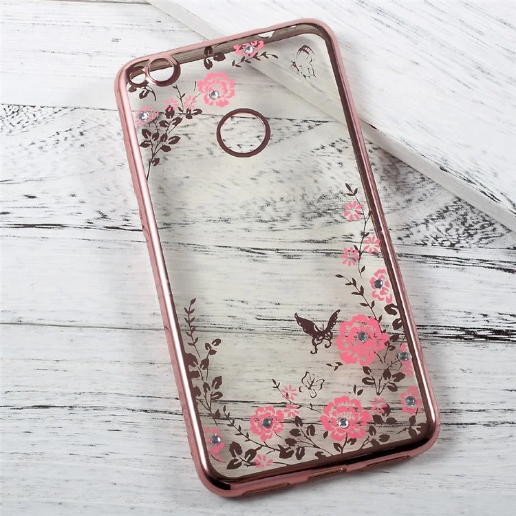 Flower Butterfly Diamond Plating TPU Case for Huawei P8 Lite (2017)/Honor 8 Lite - Rose Gold