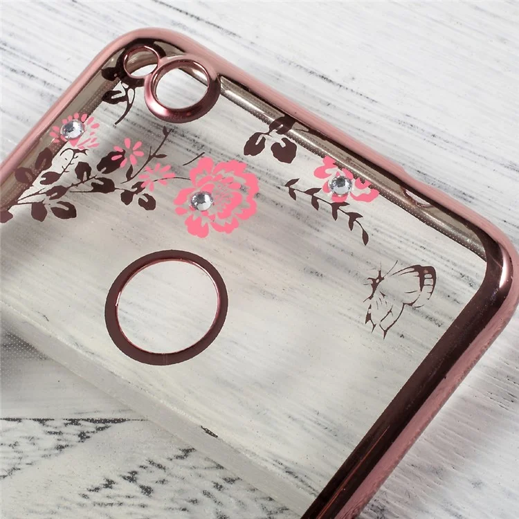 Flower Butterfly Diamond Plating TPU Case for Huawei P8 Lite (2017)/Honor 8 Lite - Rose Gold