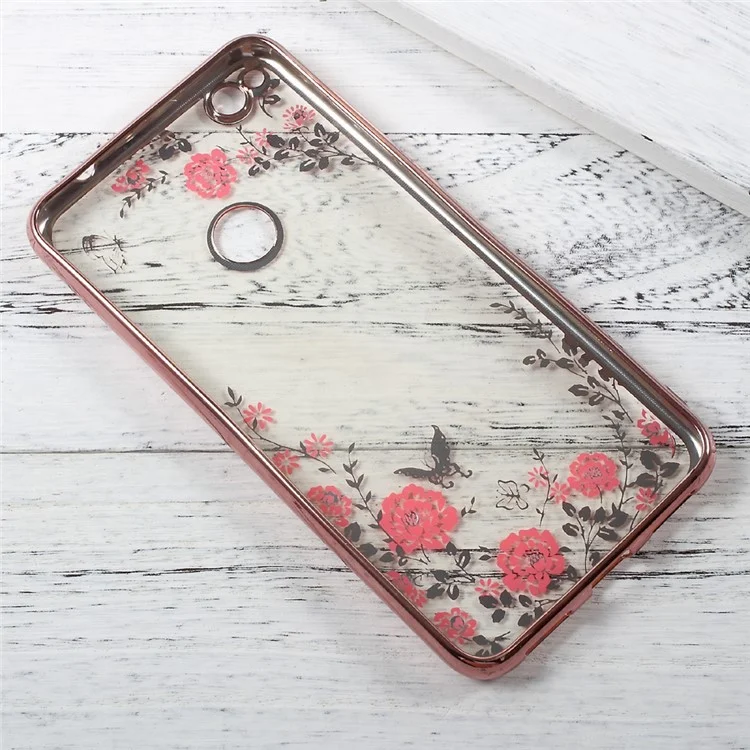 Flower Butterfly Diamond Plating TPU Case for Huawei P8 Lite (2017)/Honor 8 Lite - Rose Gold
