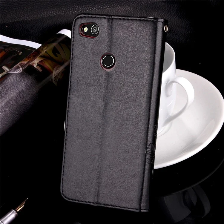 Imprinted Flowers Leather Wallet Case for Huawei P8 Lite (2017) / Honor 8 Lite - Black