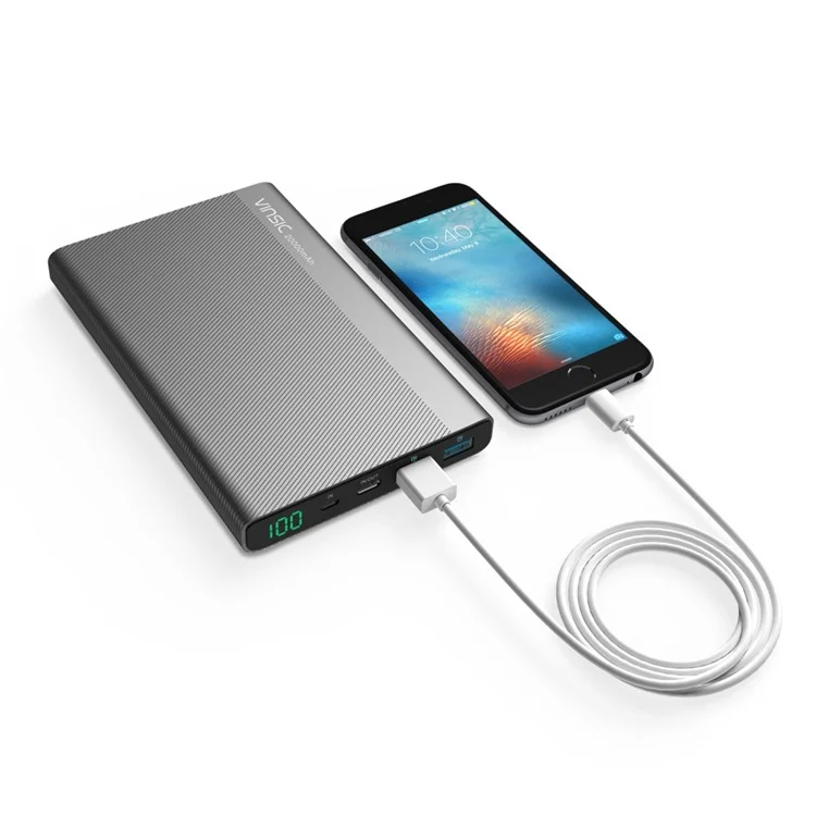 VINSIC RoHS Power Bank 20000mAh Type-C Smart Power Bank with LED Display for Samsung S8 etc. - Black