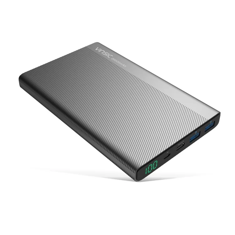 VINSIC RoHS Power Bank 20000mAh Type-C Smart Power Bank with LED Display for Samsung S8 etc. - Black