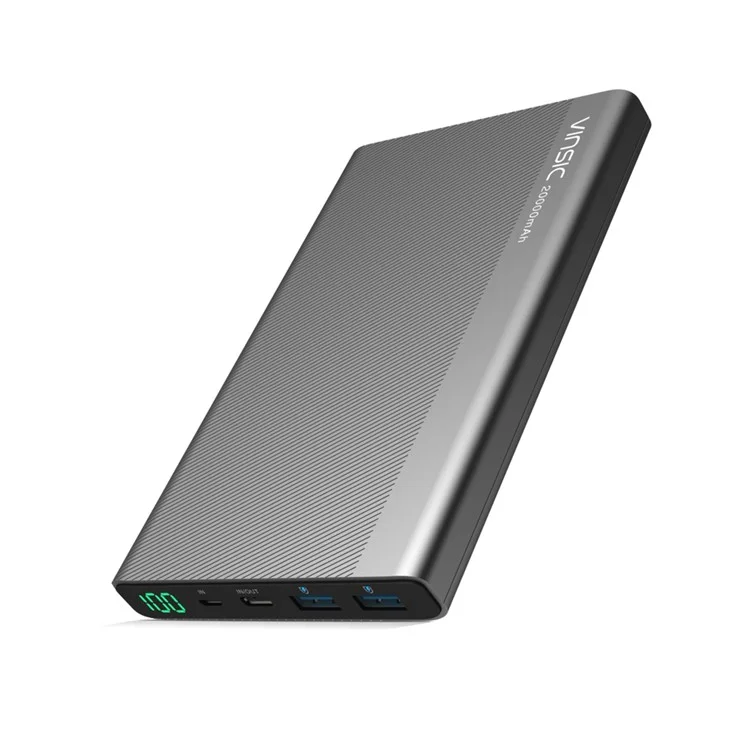 VINSIC RoHS Power Bank 20000mAh Type-C Smart Power Bank with LED Display for Samsung S8 etc. - Black