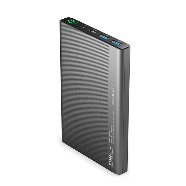 VINSIC RoHS Power Bank 20000mAh Type-C Smart Power Bank with LED Display for Samsung S8 etc. - Black