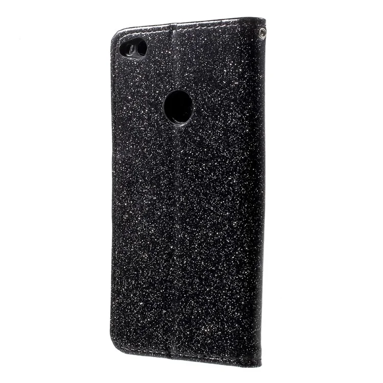 For Huawei P8 Lite (2017) / Honor 8 Lite Glittery Smooth Leather Magnetic Wallet Case - Black