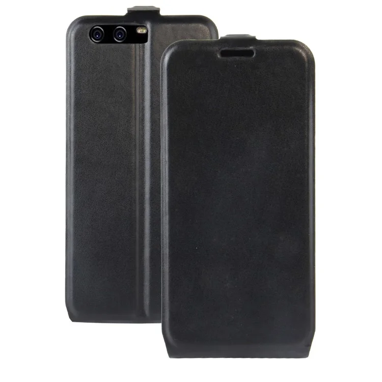For Huawei P10 Crazy Horse Vertical Flip Leather Case with Card/Photo Slot - Black