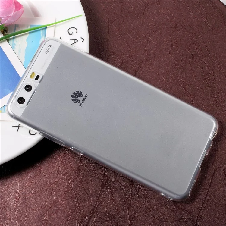 Ultra Thin Clear Soft TPU Cover Case with Carbon Fiber Back Decal Sticker for Huawei P10 - Transparent