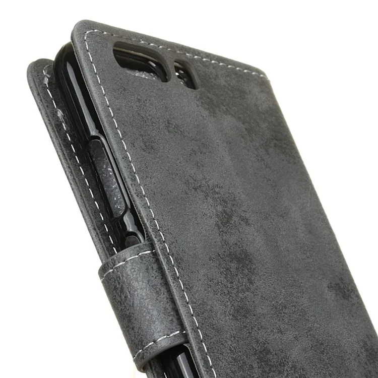 Vintage Style Leather Wallet Mobile Phone Case for Huawei P10 - Grey