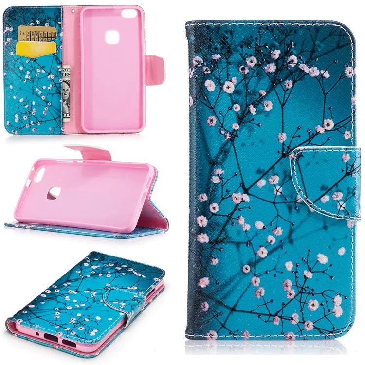 Pattern Printing Wallet Leather Stand Case for Huawei P10 Lite - Tree with Flowers