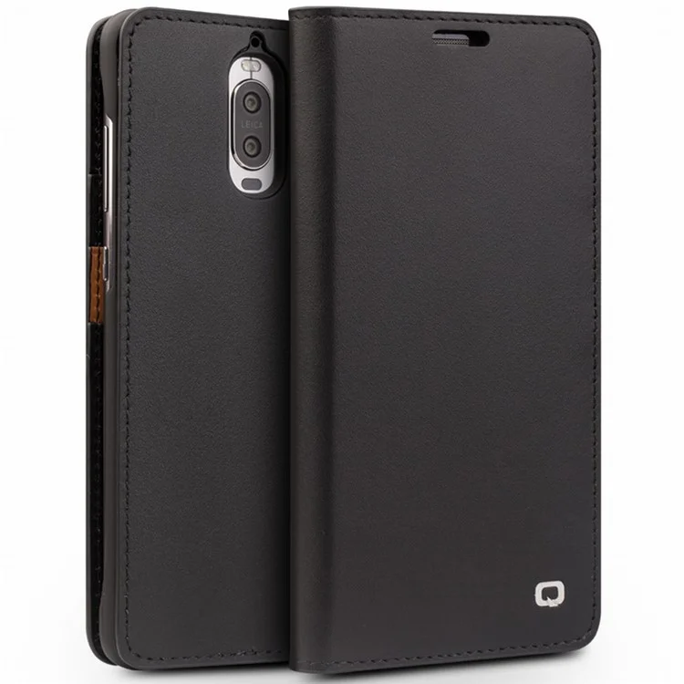 QIALINO Classic Gen II Top Layer Cowhide Leather Wallet Case for Huawei Mate 9 Pro/Porsche Design - Black