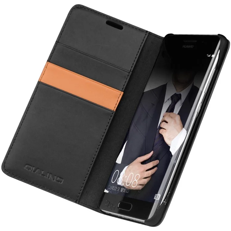 QIALINO Classic Gen II Top Layer Cowhide Leather Wallet Case for Huawei Mate 9 Pro/Porsche Design - Black