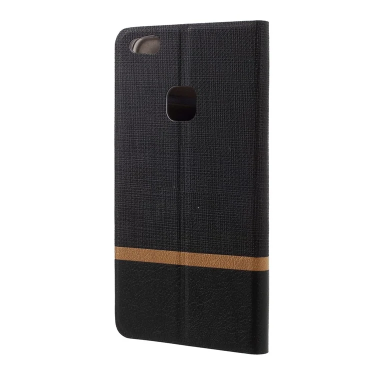 Bi-color Cross Texture Leather Stand Cover for Huawei P10 Lite Built-in Steel Sheet - Black