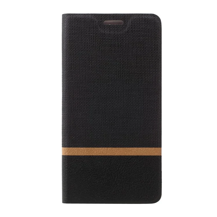 Bi-color Cross Texture Leather Stand Cover for Huawei P10 Lite Built-in Steel Sheet - Black