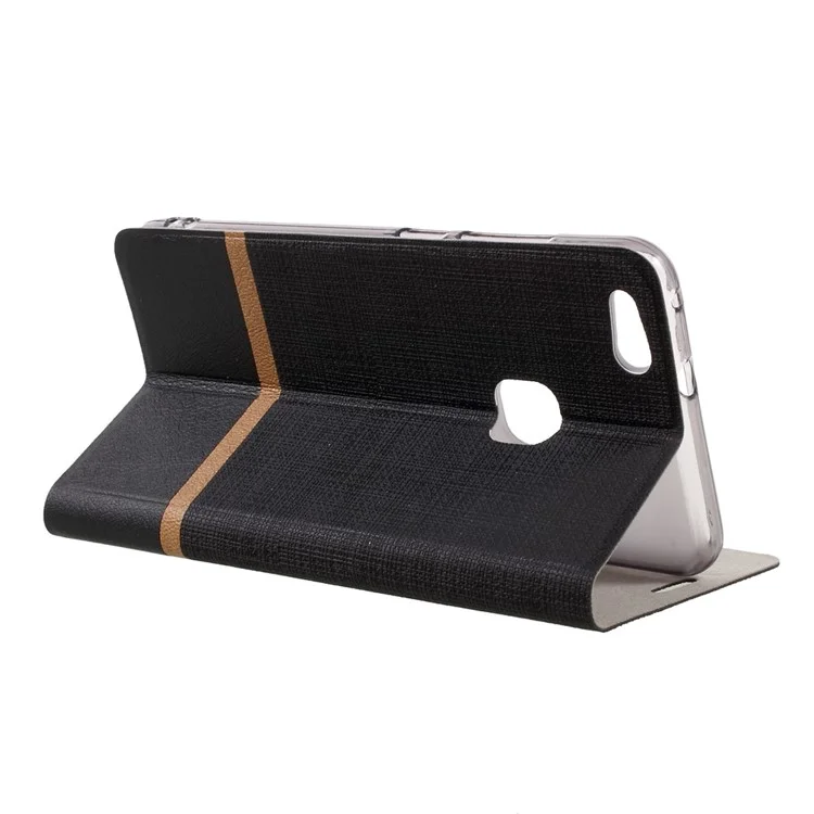 Bi-color Cross Texture Leather Stand Cover for Huawei P10 Lite Built-in Steel Sheet - Black