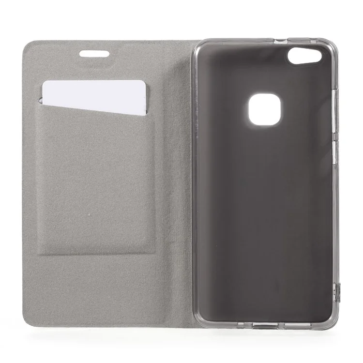 Bi-color Cross Texture Leather Stand Cover for Huawei P10 Lite Built-in Steel Sheet - Black