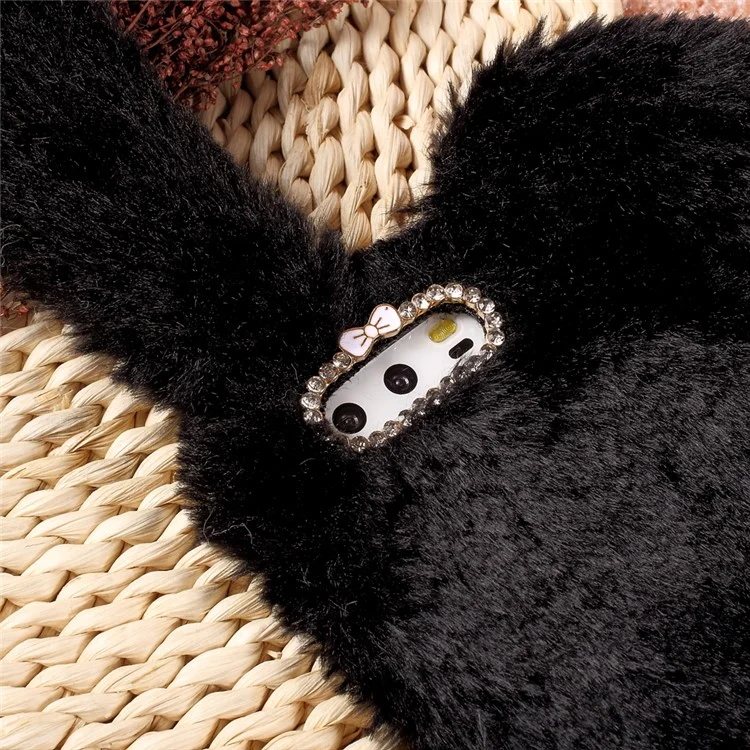 Rabbit Design Soft Fur TPU Phone Case with Rhinestone Decor for Huawei P10 - Black