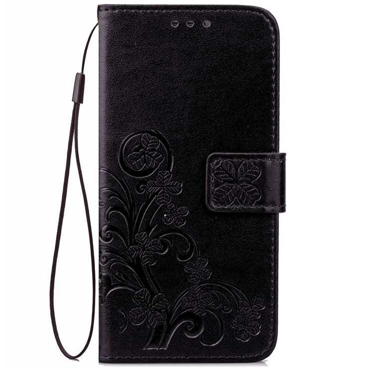 Imprinted Clover Wallet Leather Stand Case for Huawei P8 Lite (2017)/Honor 8 Lite - Black